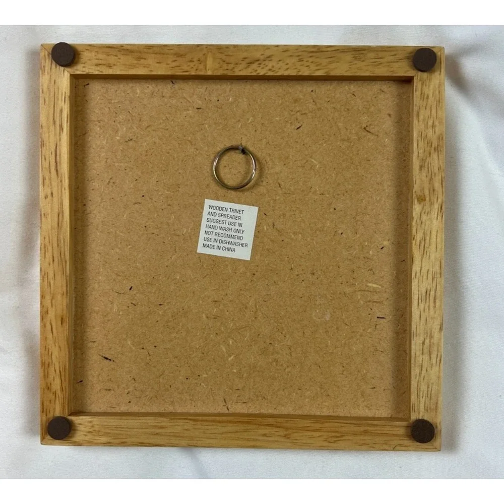 Vintage Callaway Ivy Ceramic Tile Trivet Wood Frame Green White 7